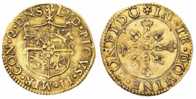 Monete di Zecche Italiane
Mirandola
Ludovico II Pico Signore (1550-1568) - Scudo d'oro del Sole - Diritto: stemma sormontato da un sole a sei raggi ...