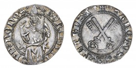 Monete di Zecche Italiane
Stati Pontifici
Bonifacio IX (1389-1404) - Grosso - Zecca: Roma - Diritto: il Papa seduto di fronte alza la mano destra be...