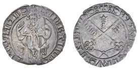 Monete di Zecche Italiane
Stati Pontifici
Martino V (1417-1431) - Carlino - Zecca: Avignone - Diritto: il Papa seduto di fronte alza la mano destra ...