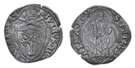 Monete di Zecche Italiane
Stati Pontifici
Giulio II (1503-1513) - Terzo di Giulio - Zecca: Roma - Diritto: stemma sormontato dalle chiavi decussate ...