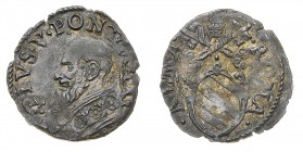 Monete di Zecche Italiane
Stati Pontifici
Pio V (1566-1572) - Baiocco - Zecca: Roma - Diritto: busto del Papa a sinistra - Rovescio: stemma sormonta...