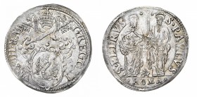 Monete di Zecche Italiane
Stati Pontifici
Gregorio XIII (1572-1585) - Giulio - Zecca: Roma - Diritto: stemma sormontato dalle chiavi decussate e dal...