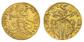 Monete di Zecche Italiane
Stati Pontifici
Benedetto XIV (1740-1758) - Mezzo Zecchino 1740 - Zecca: Roma - Diritto: la Chiesa seduta sulle nubi tiene...