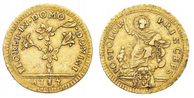 Monete di Zecche Italiane
Stati Pontifici
Pio VI (1775-1799) - Mezza Doppia Romana 1787 - Zecca: Roma - Diritto: pianta di giglio con fiori - Rovesc...