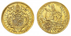 Monete di Zecche Italiane
Stati Pontifici
Pio VI (1775-1799) - Zecchino 1778 - Zecca: Bologna - Diritto: stemma sormontato dalle chiavi decussate e ...