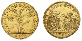 Monete di Zecche Italiane
Stati Pontifici
Pio VI (1775-1799) - 4 Doppie Romane 1787 - Zecca: Bologna - Diritto: pianta di giglio con fiori - Rovesci...