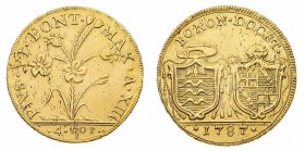 Monete di Zecche Italiane
Stati Pontifici
Pio VI (1775-1799) - 4 Doppie Romane 1787 - Zecca: Bologna - Diritto: pianta di giglio con fiori - Rovesci...