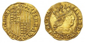 Monete di Zecche Italiane
Regno di Napoli
Ferdinando I d'Aragona (1458-1494) - Ducato - Diritto: stemma coronato - Rovescio: busto coronato e paluda...
