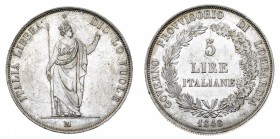 Antichi Stati Italiani
Governi Provvisori
Lombardia - 5 Lire 1848 - Zecca: Milano - Diritto: valore entro corona di alloro e di quercia - Rovescio: ...