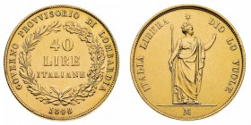 Antichi Stati Italiani
Governi Provvisori
Lombardia - 40 Lire 1848 - Zecca: Milano - Diritto: valore entro corona di alloro e di quercia - Rovescio:...