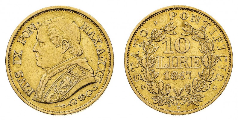 Antichi Stati Italiani
Stato Pontificio
Pio IX (1846-1870) - 10 Lire 1867 Anno...