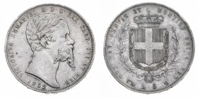 Regno di Sardegna
Vittorio Emanuele II (1849-1861)
5 Lire 1852 - Zecca: Torino - Diritto: effigie del Re a destra - Rovescio: stemma di Casa Savoia ...