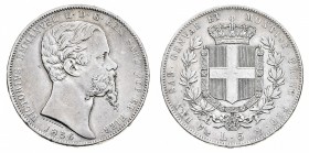 Regno di Sardegna
Vittorio Emanuele II (1849-1861)
5 Lire 1856 - Zecca: Genova - Diritto: effigie del Re a destra - Rovescio: stemma di Casa Savoia ...