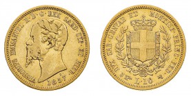Regno di Sardegna
Vittorio Emanuele II (1849-1861)
10 Lire 1857 - Zecca: Torino - Diritto: effigie del Re a sinistra - Rovescio: stemma completo di ...