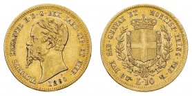 Regno di Sardegna
Vittorio Emanuele II (1849-1861)
10 Lire 1860 - Zecca: Torino - Diritto: effigie del Re a sinistra - Rovescio: stemma completo di ...