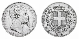 Regno di Sardegna
Vittorio Emanuele II (1849-1861)
Emissioni delle Regie Province dell'Emilia - 5 Lire 1860 - Zecca: Bologna - Diritto: effigie del ...