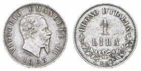 Regno d'Italia
Vittorio Emanuele II (1861-1878)
1 Lira Valore 1863 - Zecca: Torino - Diritto: effigie del Re a destra - Rovescio: valore su due righ...