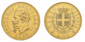 Regno d'Italia
Vittorio Emanuele II (1861-1878)
50 Lire 1864 - Zecca: Torino - Diritto: effigie del Re a sinistra - Rovescio: stemma di casa Savoia ...