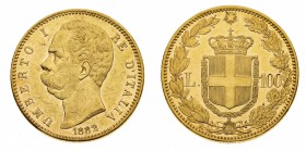 Regno d'Italia
Umberto I (1878-1900)
100 Lire 1882 - Zecca: Roma - Diritto: effigie del Re a sinistra - Rovescio: stemma di Casa Savoia coronato e c...