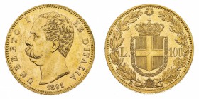 Regno d'Italia
Umberto I (1878-1900)
100 Lire 1891 - Zecca: Roma - Diritto: effigie del Re a sinistra - Rovescio: stemma di Casa Savoia coronato e c...