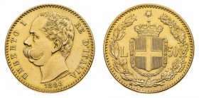 Regno d'Italia
Umberto I (1878-1900)
50 Lire 1888 - Zecca: Roma - Diritto: effigie del Re a sinistra - Rovescio: stemma di Casa Savoia coronato e ci...