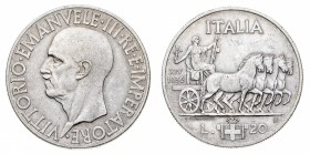 Regno d'Italia
Vittorio Emanuele III (1900-1946)
20 Lire Quadriga 1936 - - Zecca: Roma - Diritto: effigie del Re a sinistra - Rovescio: l'Italia sed...