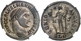 (312-313 d.C.). Maximino II, Daza. Alejandría. Follis. (Spink 14843) (Co. 17) (RIC. 160b). Plateado original casi íntegro. Bella. En cápsula de la NGC...