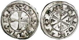 Alfonso VI (1073-1109). Toledo. Dinero. (AB. 5) (M.M. A6:10.6). 1,14 g. Vellón muy rico. Bella. En cápsula de la NGC como MS63, nº 3982471-002. Ex Áur...