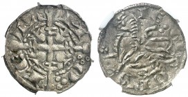 Sancho IV (1284-1295). León. Dinero. (AB. 211, de Fernando III) (M.M. S4:1.1). Acuñada por Sancho, como Infante, entre 1282 y 1284. Bella. Encapsulada...