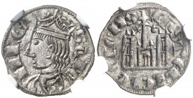 Sancho IV (1284-1295). Coruña. Cornado. (AB. 297.1) (M.M. S4:3.48) (Núñez Meneses 128.6, mismo ejemplar). Bellísima. En cápsula de la NGC como MS62, n...
