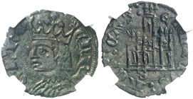 Enrique II (1368-1379). Sevilla. Cornado. (AB. 491.1). Pequeña perforación. Encapsulada. MBC+.