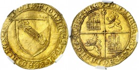 Juan II (1406-1454). Sevilla. Dobla de la banda. (AB. 617.2) (M.R. 16.6 var). El último florón de la leyenda del reverso, rectificado sobre una C. Pre...