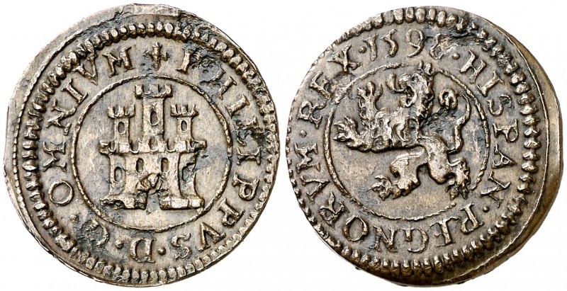 1598. Felipe II. Segovia. 2 maravedís. (AC. 87) (J.S. B-16). 2,94 g. Sin indicac...