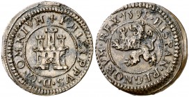 1598. Felipe II. Segovia. 2 maravedís. (AC. 87) (J.S. B-16). 2,94 g. Sin indicación de ceca ni valor. Leves impurezas del metal. Encapsulada. Ex Colec...