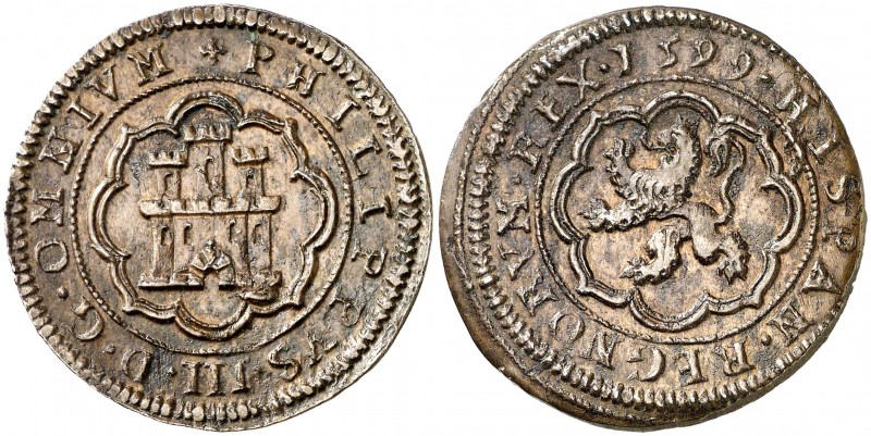 1599. Felipe III. Segovia. 4 maravedís. (AC. 248) (J.S. C-20). 6,22 g. Bella. Br...