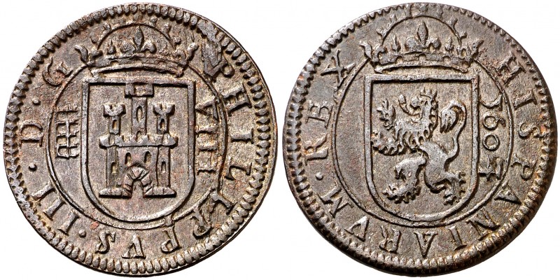 1603/4. Felipe III. Segovia. 8 maravedís. (AC. 325) (J.S. falta). 6,85 g. Bella....