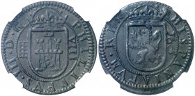 1605. Felipe III. Segovia. 8 maravedís. (AC. 327) (J.S. D-220). Atractiva. En cápsula de la NGC como AU53 BN, nº 4430613-049. EBC-.