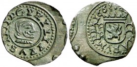 1663 Felipe IV. Burgos. R. 2 maravedís. (AC. 113) (J.S. M-44). 0,56 g. Descentrada, pero muy buen ejemplar. Pátina verde. Encapsulada. Ex Áureo 16/12/...