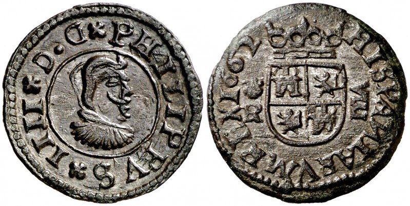 1662. Felipe IV. Coruña. R. 8 maravedís. (AC. 316) (J.S. M-145). 2,53 g. Bella. ...