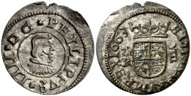 1663. Felipe IV. Coruña. R. 8 maravedís. (AC. 319) (J.S. M-147). 2,36 g. Algo descentrada. Atractiva. Encapsulada. Ex Colección Isabel de Trastámara 2...