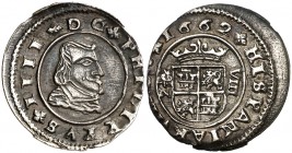 1662. Felipe IV. Granada. N. 8 maravedís. (AC. 341, mismo ejemplar) (J.S. M-243). 1,93 g. Conserva el plateado original. Bella. Encapsulada. Ex Colecc...