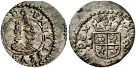 1661. Felipe IV. Trujillo. M. 8 maravedís. (AC. 426) (J.S. M-730). 2 g. Descentrada. Encapsulada. Buen ejemplar. Escasa así. EBC-.