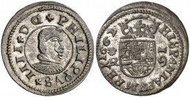 1662. Felipe IV. Coruña. R. 16 maravedís. (AC. 451) (J.S. M-120). 3,59 g. Conserva el plateado original. Muy bella. Encapsulada. Ex Áureo & Calicó Sel...
