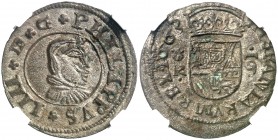 1663. Felipe IV. Coruña. R. 16 maravedís. (AC. 453) (J.S. M-125). Encapsulada. MBC+.
