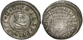 1661. Felipe IV. Segovia. S. 16 maravedís. (AC. 486) (J.S. M-507). 4,28 g. Conserva el plateado original. Muy bella. Encapsulada. Ex Áureo & Calicó Se...