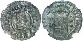 1664. Felipe IV. Sevilla. R. 16 maravedís. (AC. 498) (J.S. M-616). El 4 de la fecha muy separado. Encapsulada. EBC-.