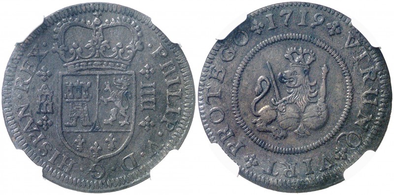 1719. Felipe V. Segovia. 4 maravedís. (AC. 92). Leves golpecitos. Buen ejemplar....