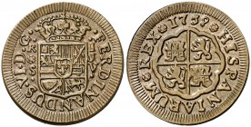 1759. Fernando VI. Sevilla. JV. 1 real. (AC. 242, mismo ejemplar). 4,41 g. Prueba en cobre. Bella. Encapsulada. Ex Áureo & Calicó 19/10/2016, nº 1518....