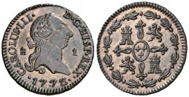 1773. Carlos III. Segovia. 1 maravedí. (AC. 29). 1,21 g. Pátina. Parte de brillo original. En cápsula de la NGC como MS64 BN, nº 2648367-003. Ex Colec...
