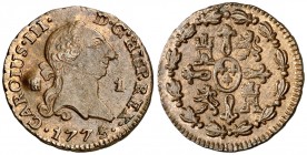 1775/4. Carlos III. Segovia. 1 maravedí. (AC. 31). 1,09 g. Bella. Brillo original. En cápsula de la NGC como MS65 BN, nº 2648367-005. Ex Áureo 27/09/2...